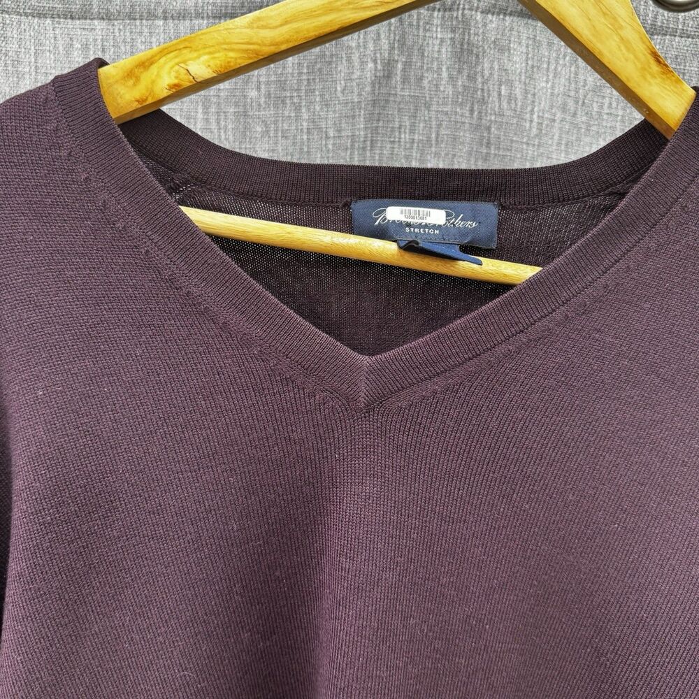 Brooks Brothers Sweater Mens XL Maroon V Neck Merino Wool Stretch Knit Pullover